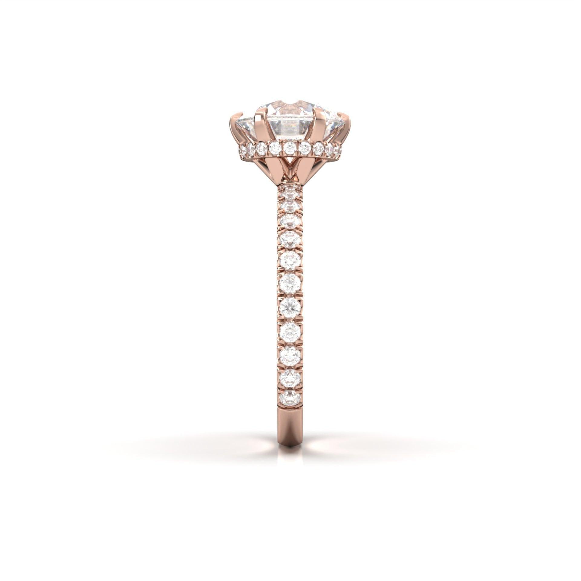 Round Hidden Halo Full Pavè Diamond Engagement Ring - Moissanite Engagement Rings