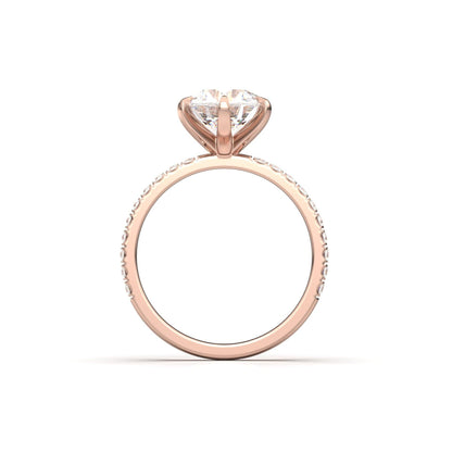 Round Solitaire 6 Claw Half Pavé Moissanite Ring - Moissanite Engagement Rings