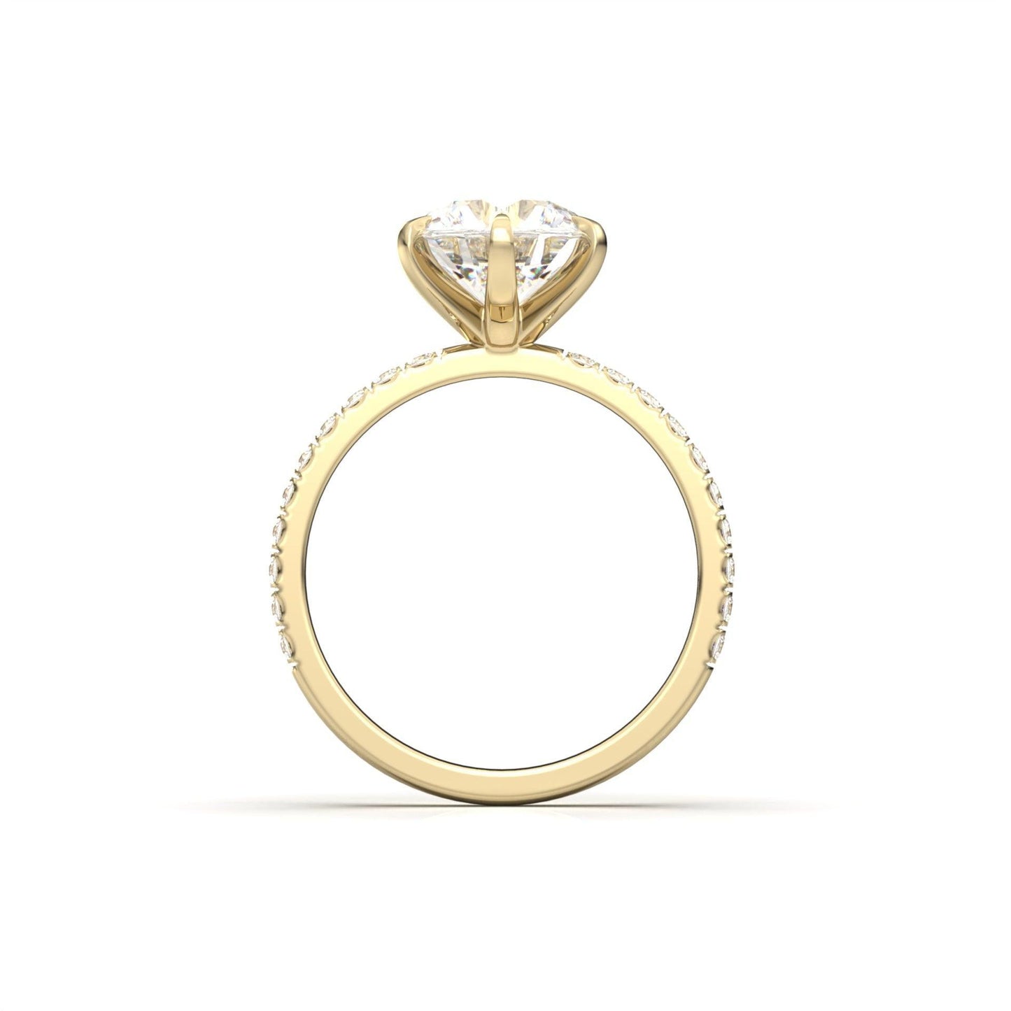 Round Solitaire 6 Claw Half Pavé Moissanite Ring - Moissanite Engagement Rings