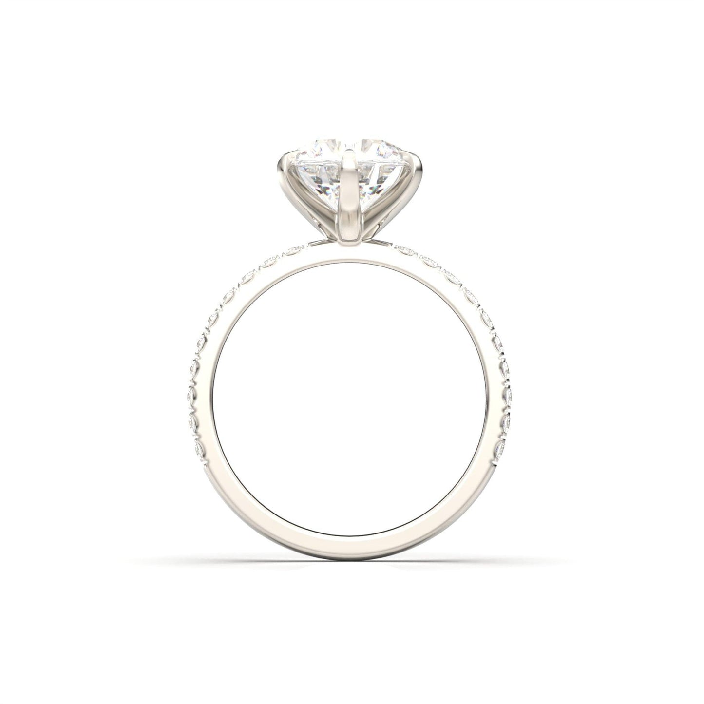 Round Solitaire 6 Claw Half Pavé Moissanite Ring - Moissanite Engagement Rings