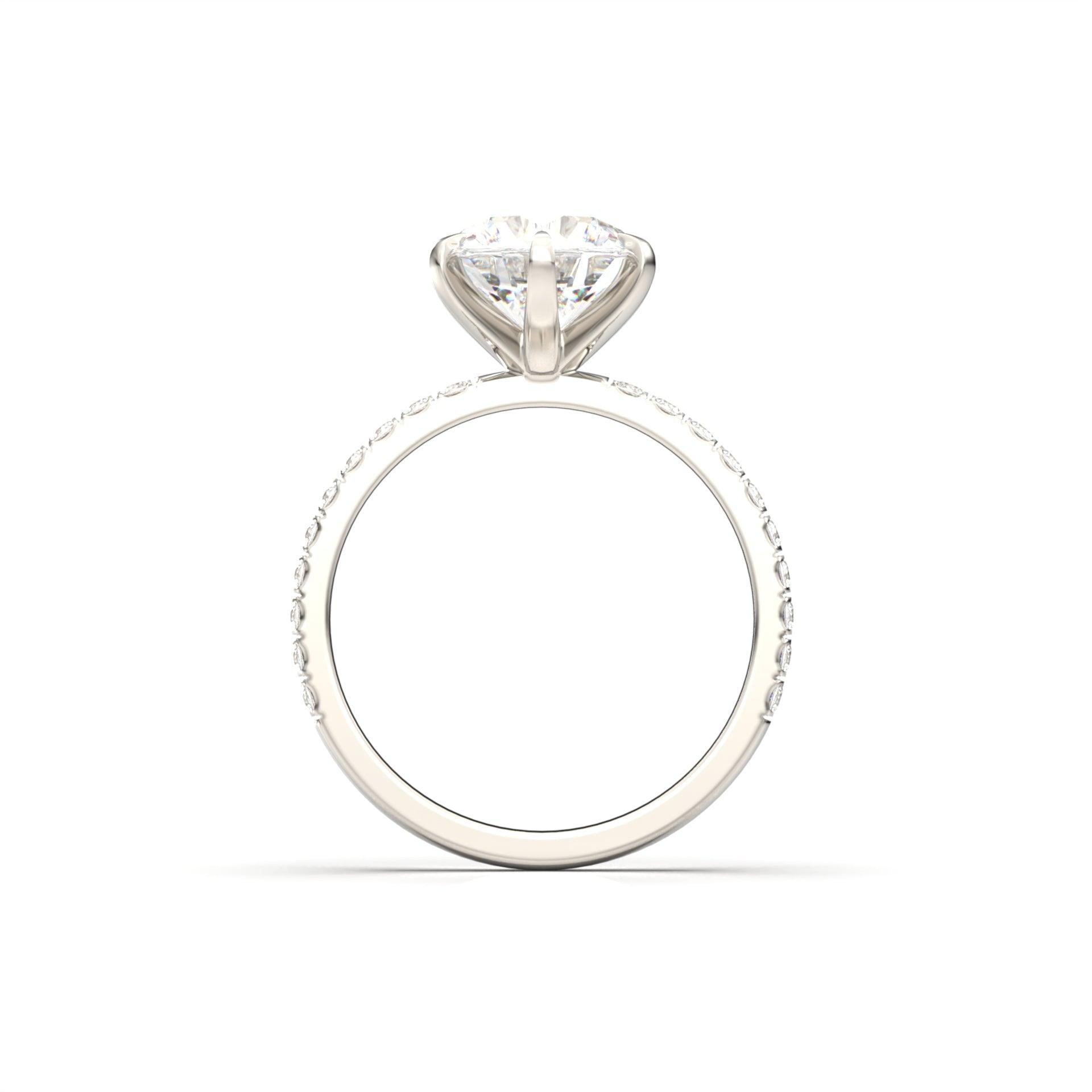 Round Solitaire 6 Claw Half Pavé Moissanite Ring - Moissanite Engagement Rings
