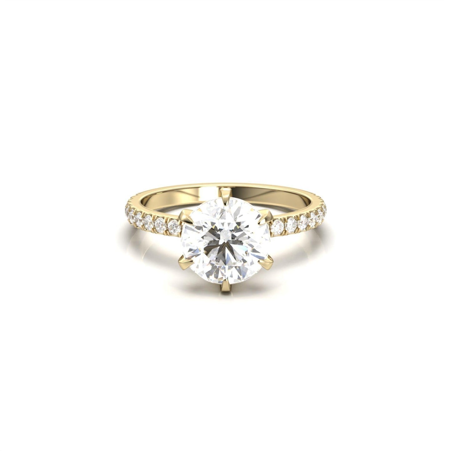 Round Solitaire 6 Claw Half Pavé Moissanite Ring - Moissanite Engagement Rings