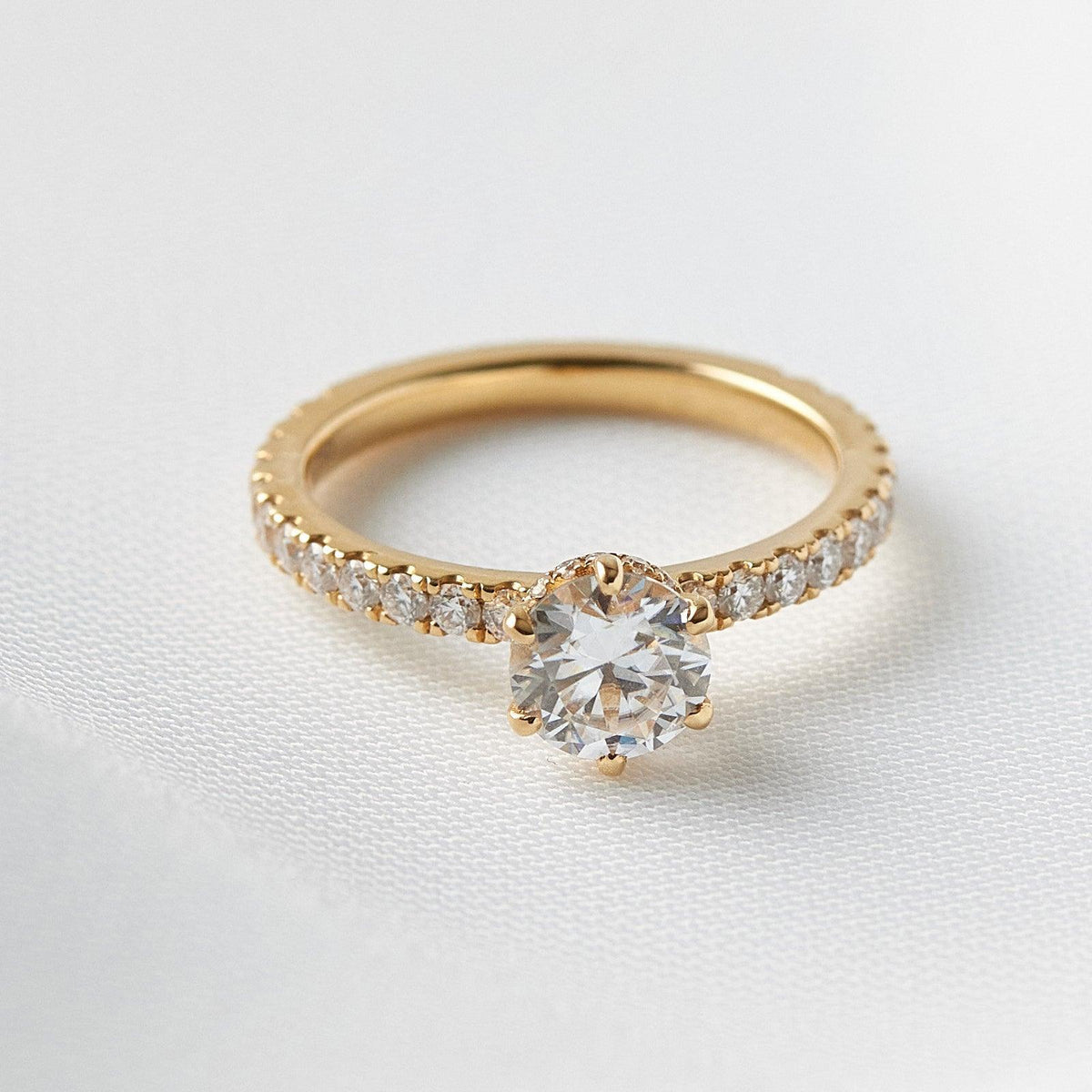 Round 6 Claw Half Pavè & Hidden Halo Engagement Ring - Guthrie Jewellery