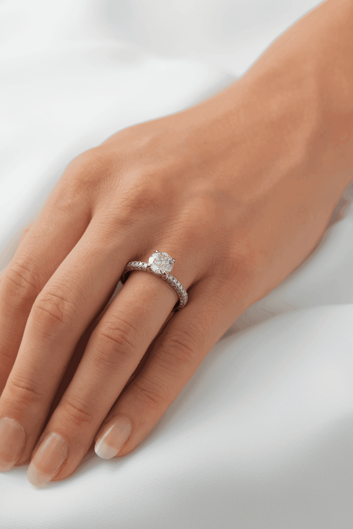 Round Triple Half Pavé & Hidden Halo Moissanite Engagement Ring