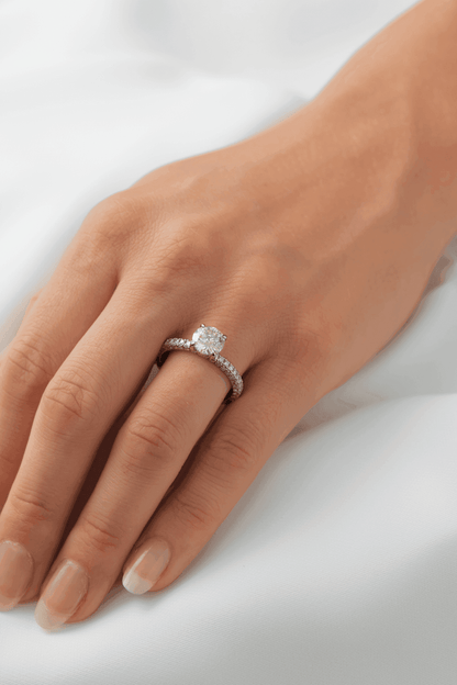 Round Triple Half Pavé & Hidden Halo Moissanite Engagement Ring