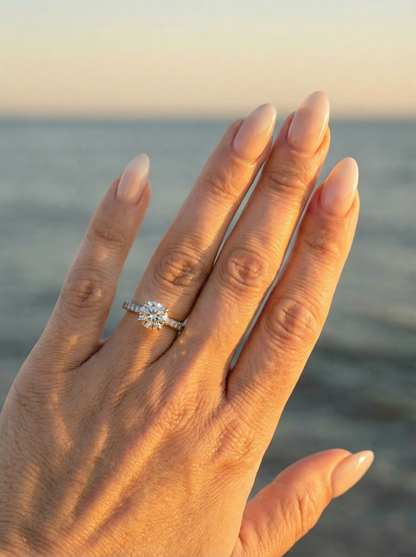 Round Triple Half Pavé & Hidden Halo Moissanite Engagement Ring