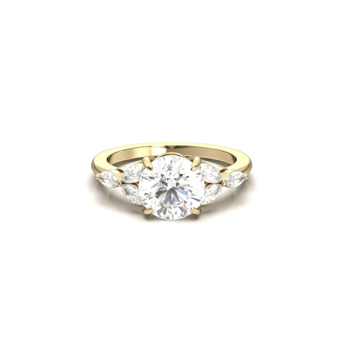 Round Triple Marquise Accent Stones Engagement Ring - Guthrie Jewellery