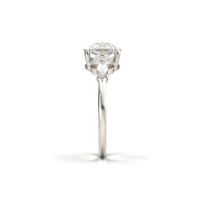 Round Triple Marquise Accent Stones Moissanite Engagement Ring - Moissanite Engagement Rings