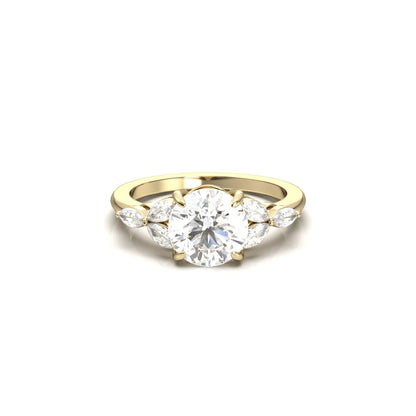 Round Triple Marquise Accent Stones Moissanite Engagement Ring - Moissanite Engagement Rings