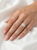 Round Triple Marquise Accent Stones Moissanite Engagement Ring