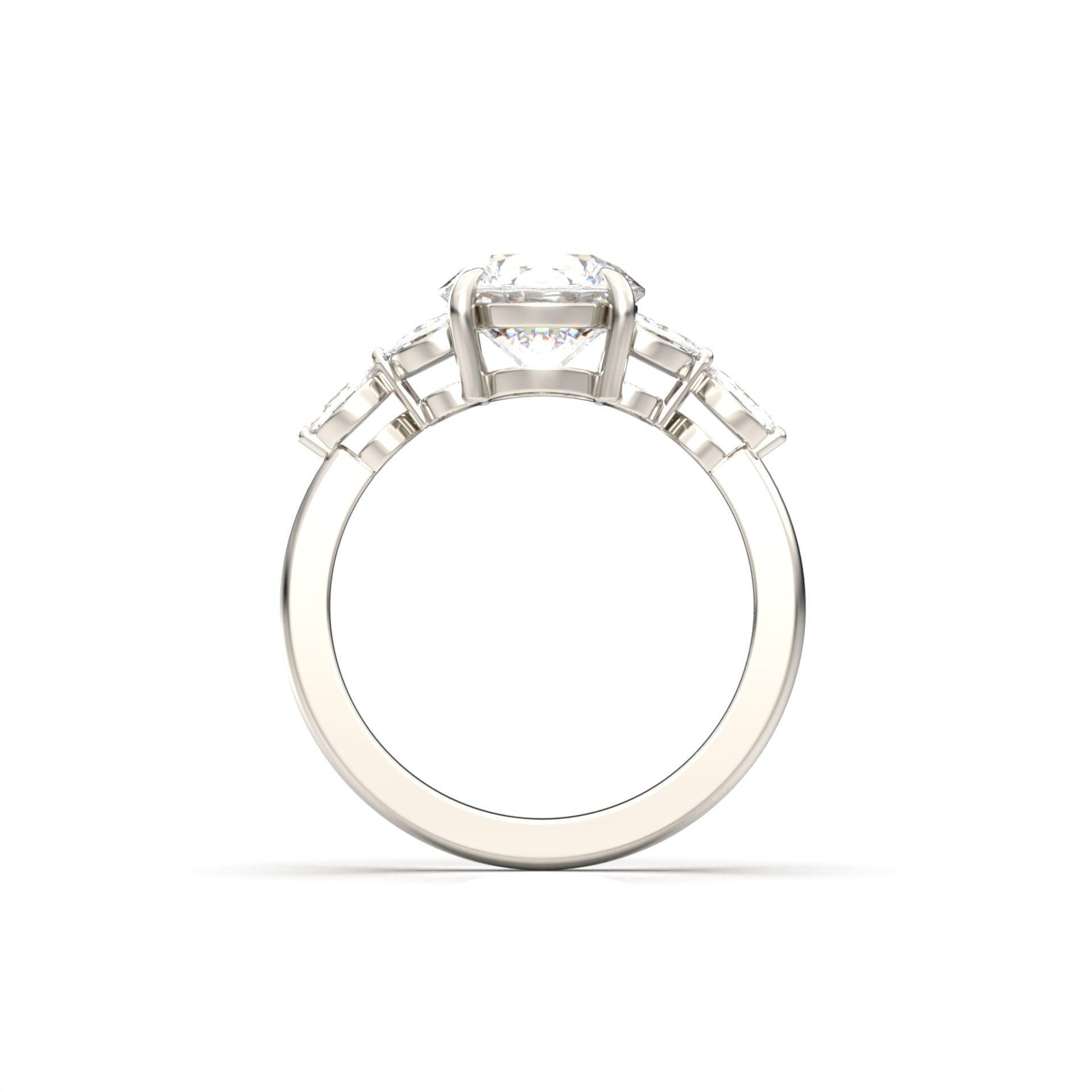 Round Triple Marquise Accent Stones Moissanite Engagement Ring - Moissanite Engagement Rings
