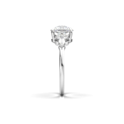 Round Triple Marquise Accent Stones Moissanite Engagement Ring - Moissanite Engagement Rings