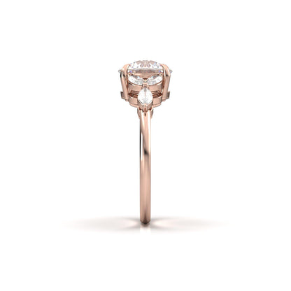 Round Triple Marquise Accent Stones Moissanite Engagement Ring - Moissanite Engagement Rings