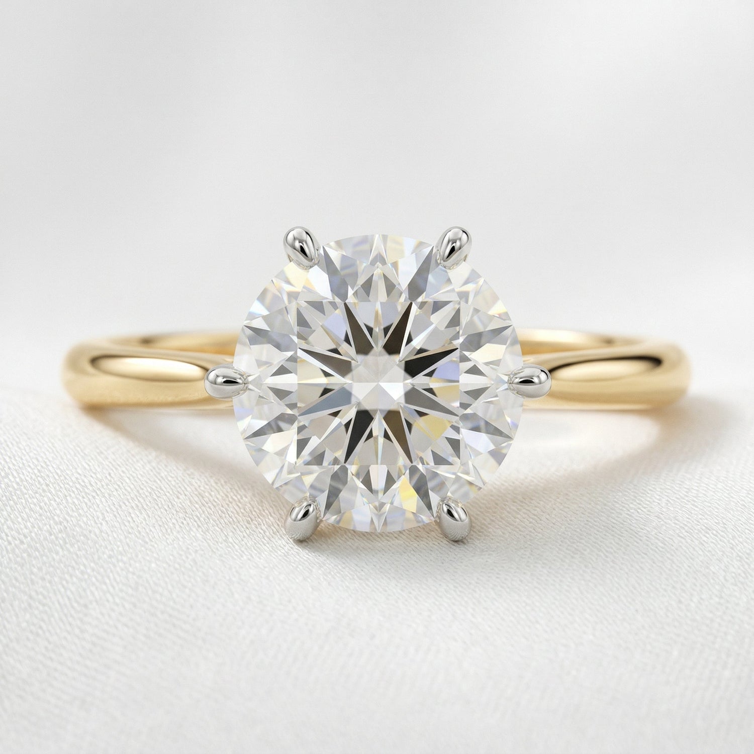 Round Two Tone Cathedral Moissanite Engagement Ring - Moissanite Engagement Rings