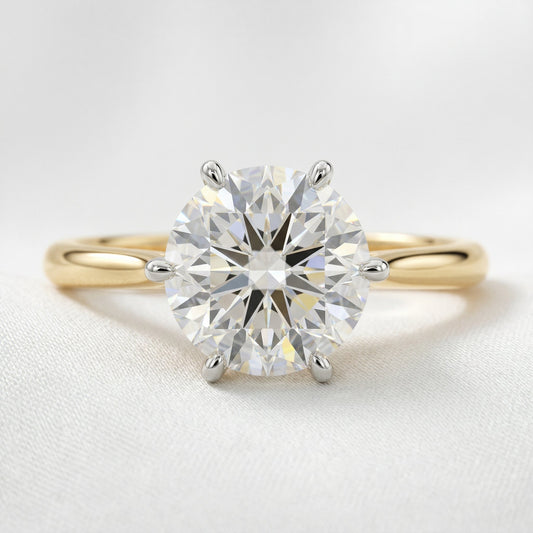 Round Two Tone Cathedral Moissanite Engagement Ring - Moissanite Engagement Rings