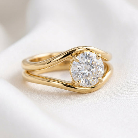 Round Modern Bypass Moissanite Engagement Ring - Moissanite Engagement Rings