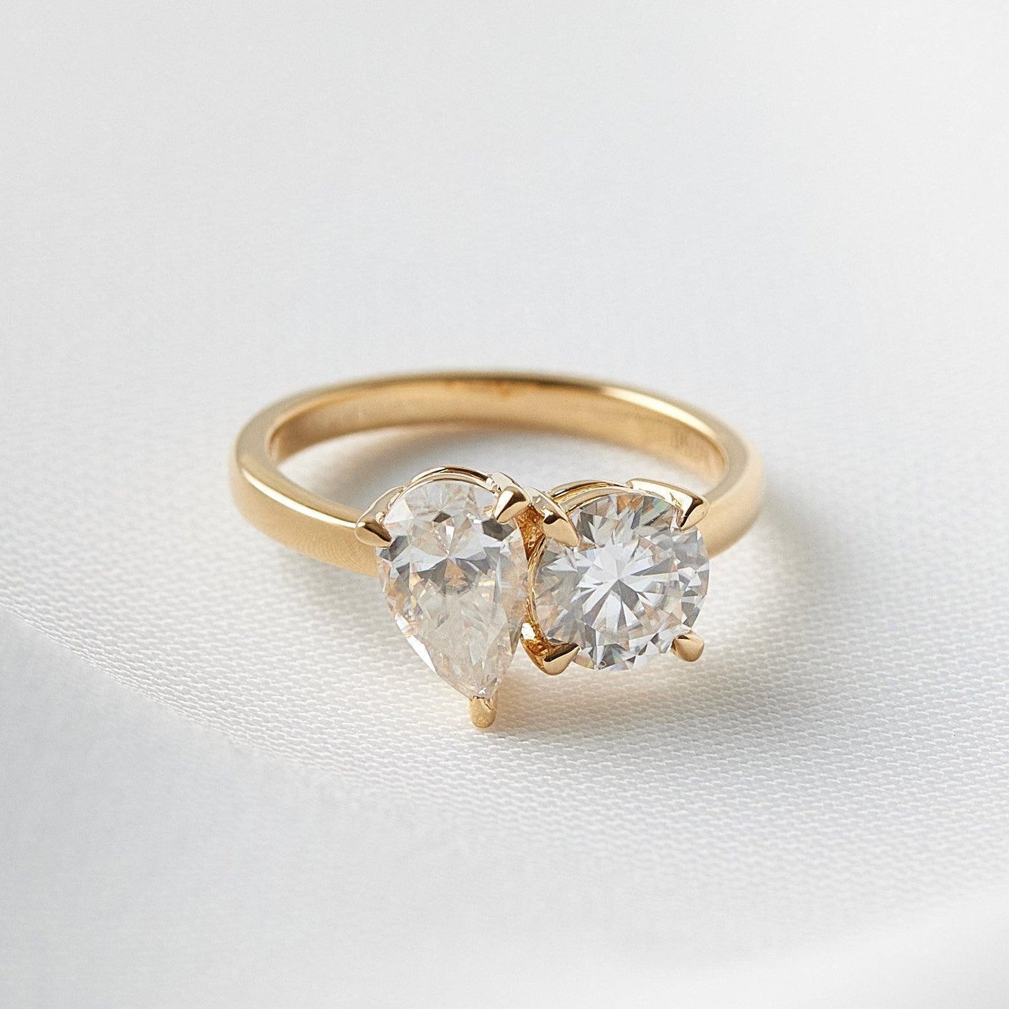 Toi Et Moi Pear & Round Diamond Engagement Ring - Moissanite Engagement Rings