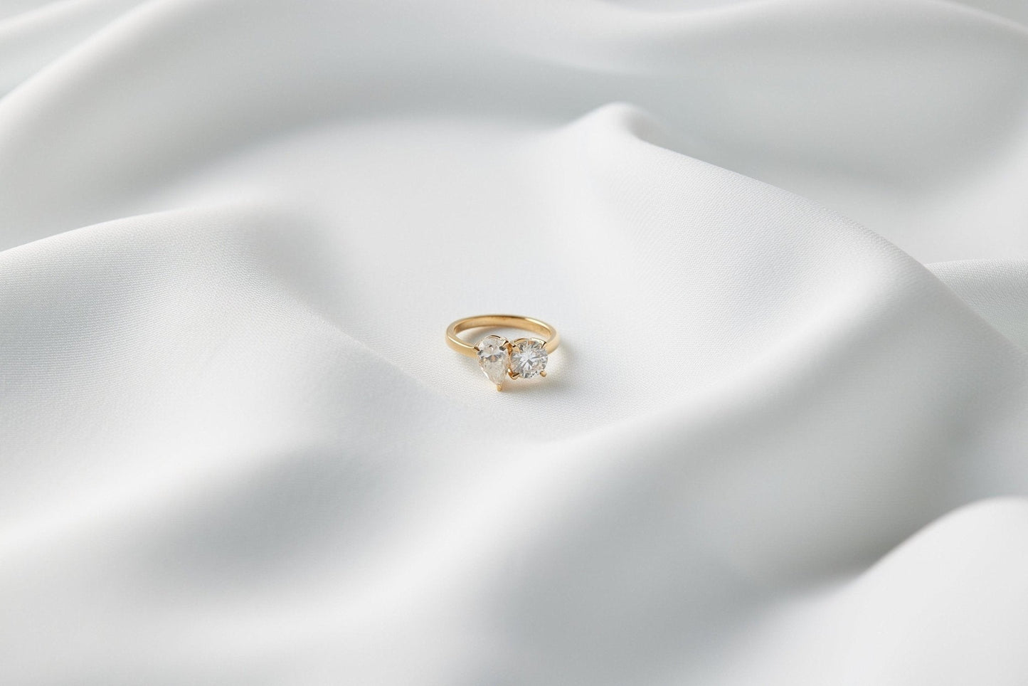 Toi Et Moi Pear & Round Diamond Engagement Ring - Moissanite Engagement Rings