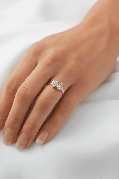 Toi Et Moi Pear & Round Moissanite Engagement Ring - Ready To Ship - Moissanite Engagement Rings